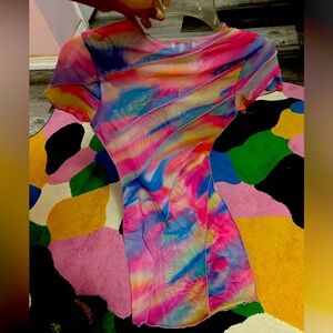 Rainbow sheer mesh minidress